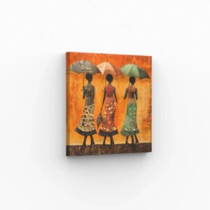 Femmes élégantes avec parapluies orange – tableau moderne