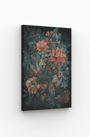 Tableau floral exotique avec des fleurs colorées sur fond sombre