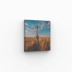 Tableau girafe au coucher du soleil dans la savane africaine.