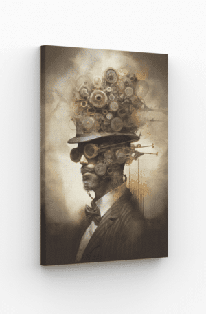 Tableau homme steampunk – œuvre rétro et mécanique.