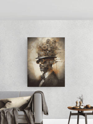 Tableau homme steampunk – œuvre rétro et mécanique.