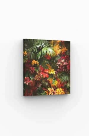 Tableau jungle exotique avec végétation luxuriante et ambiance tropicale, parfait pour une décoration murale apaisante et naturelle