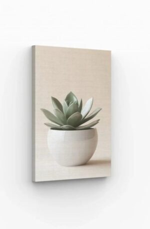 Tableau d’une plante verte dans un pot blanc moderne, idéal pour une décoration murale minimaliste et apaisante.