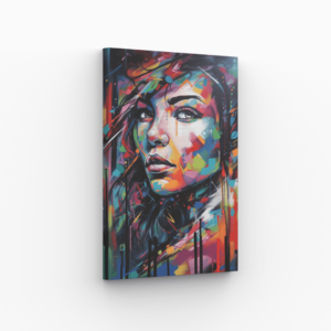 Portrait artistique abstrait aux couleurs éclatantes, idéal pour une décoration murale moderne et contemporaine.